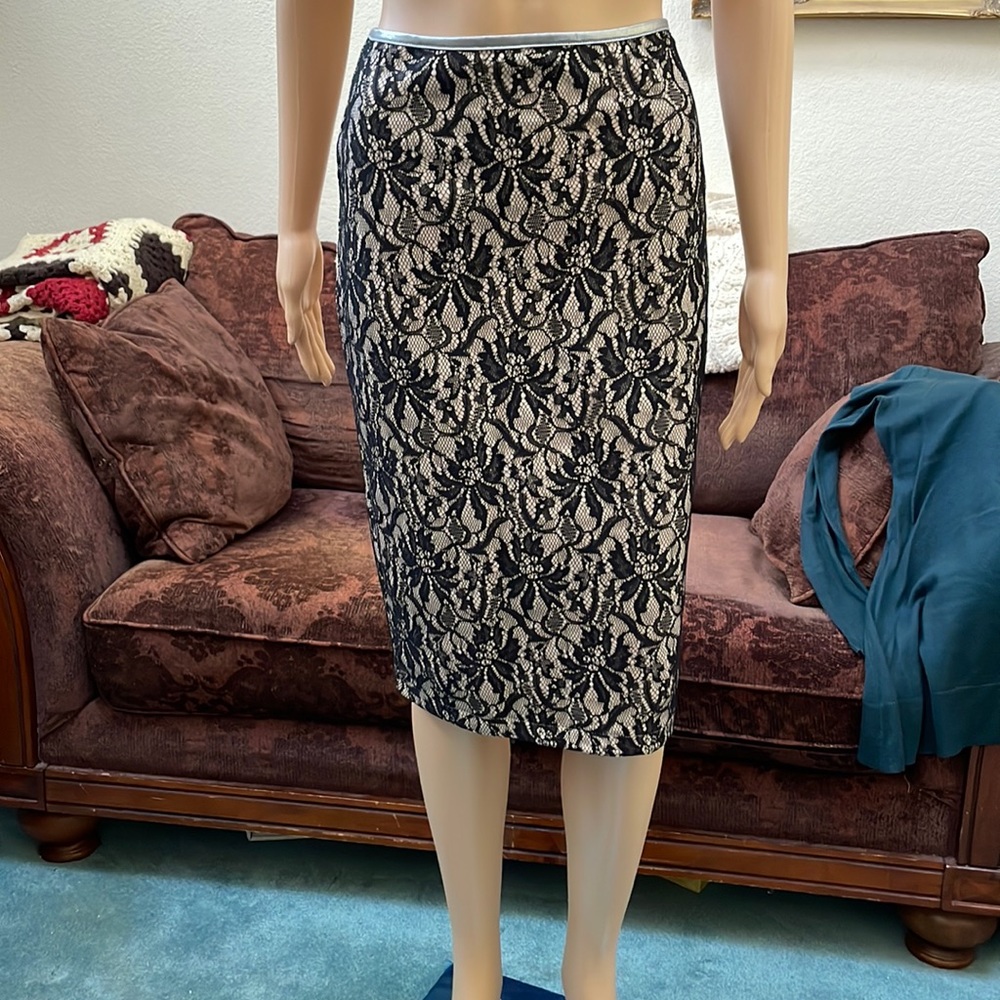 Moon Collection Black Lace over Cream Pencil Skirt.